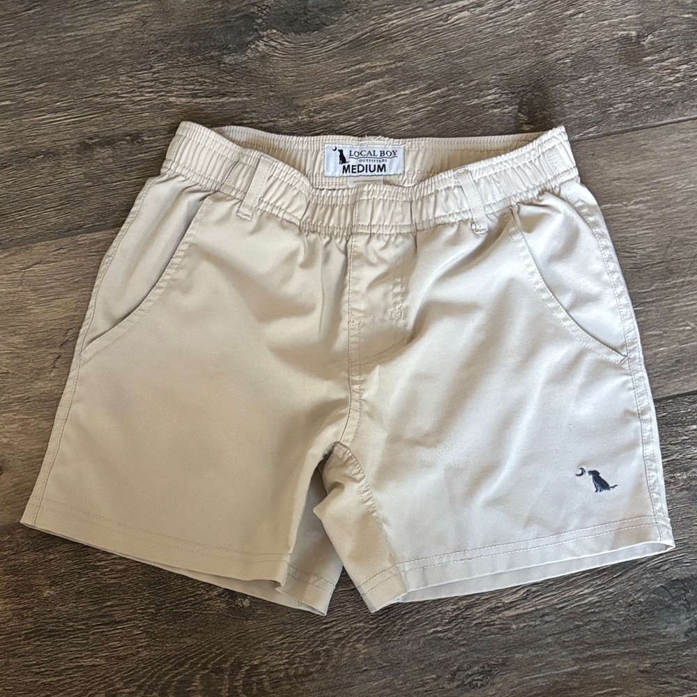 Kids' Tan Shorts with Penguin Embroidery